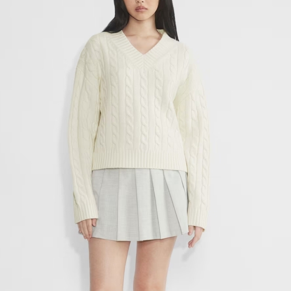 SUNDAY BEST Peggy V Neck Sweater White Wool S Small Aritzia - Picture 2 of 13